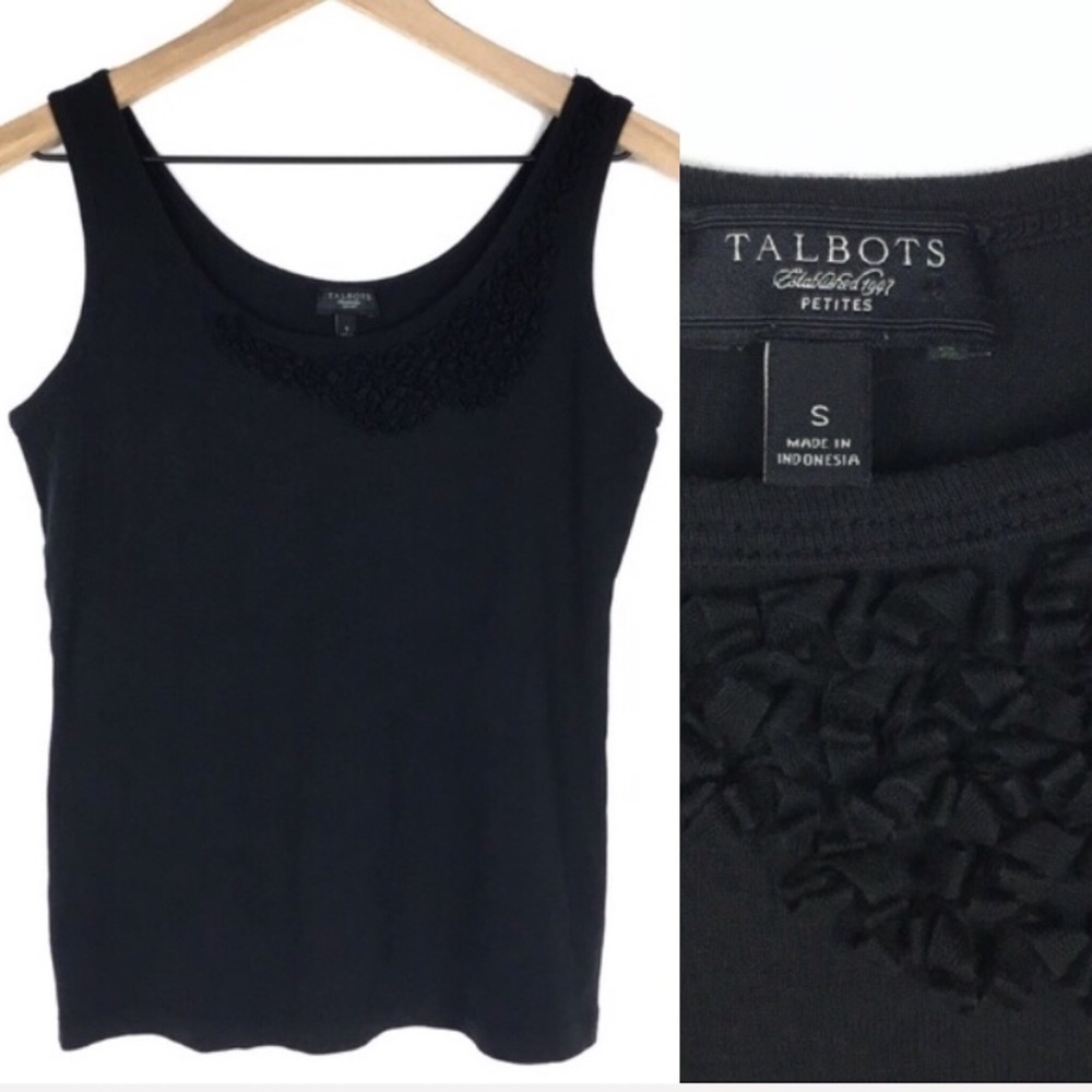 TALBOTS Tank Top Pima Cotton Solid 3D Neckline Stretchy Fitted Petite Size Small
